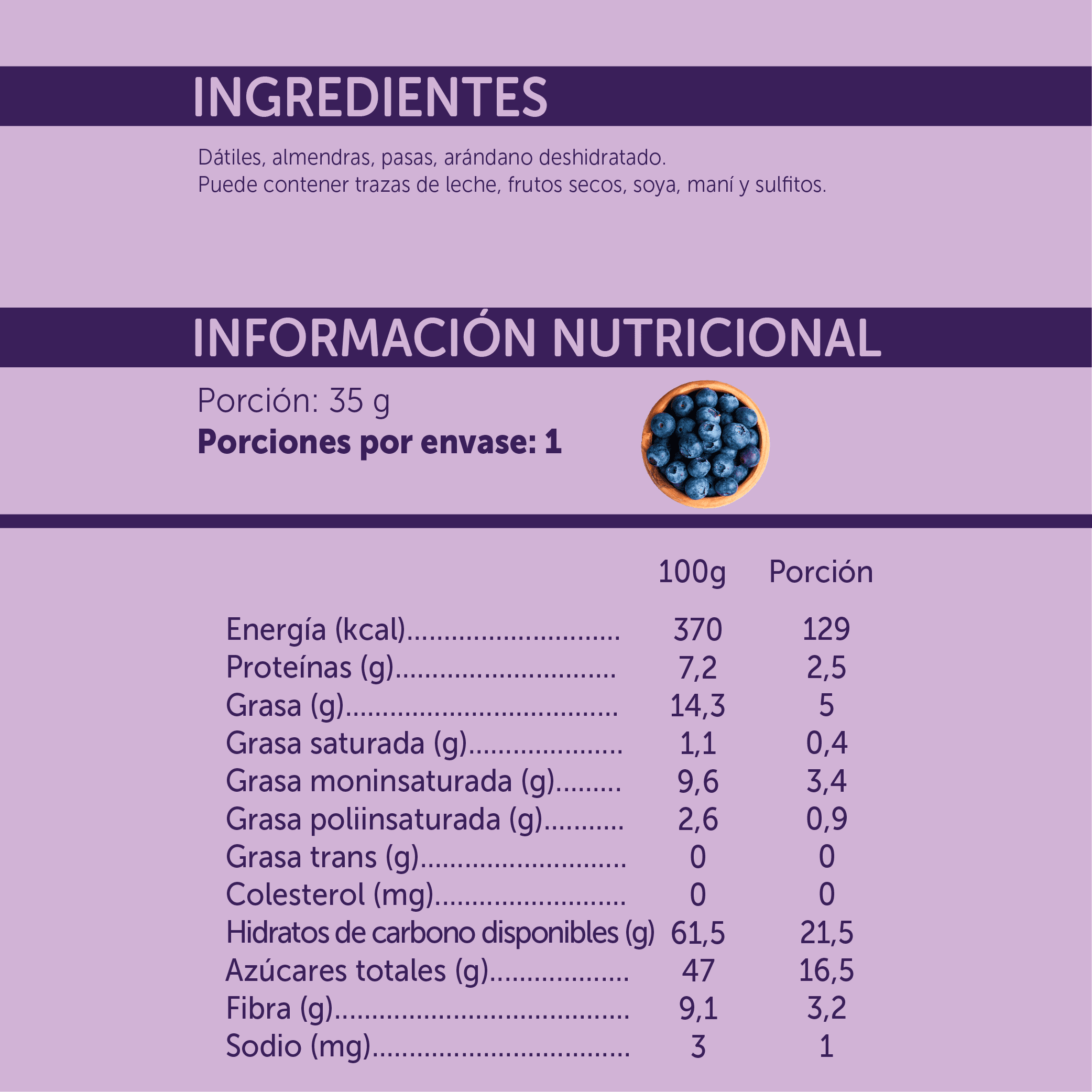 Barrita natural de Dátil con Arándano
