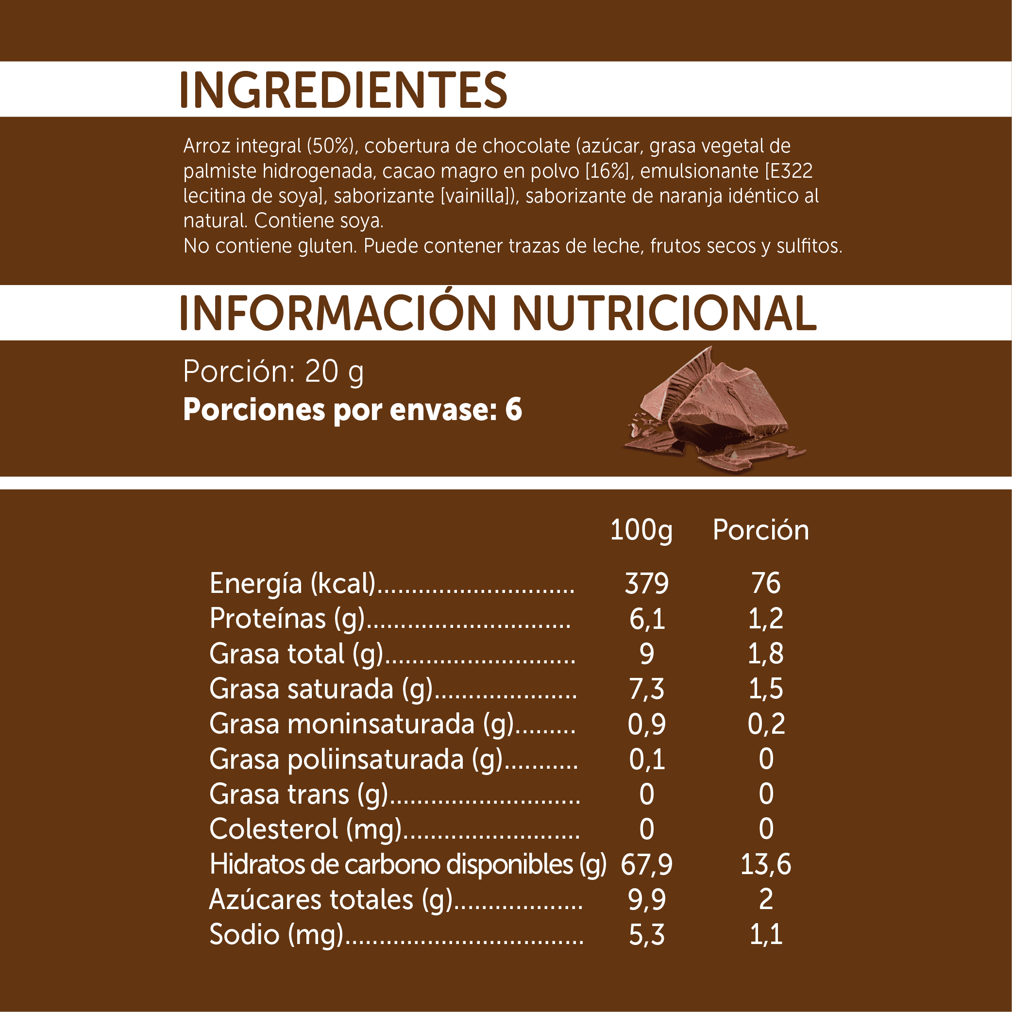 Tabla Nutricional Mizos Chocolate