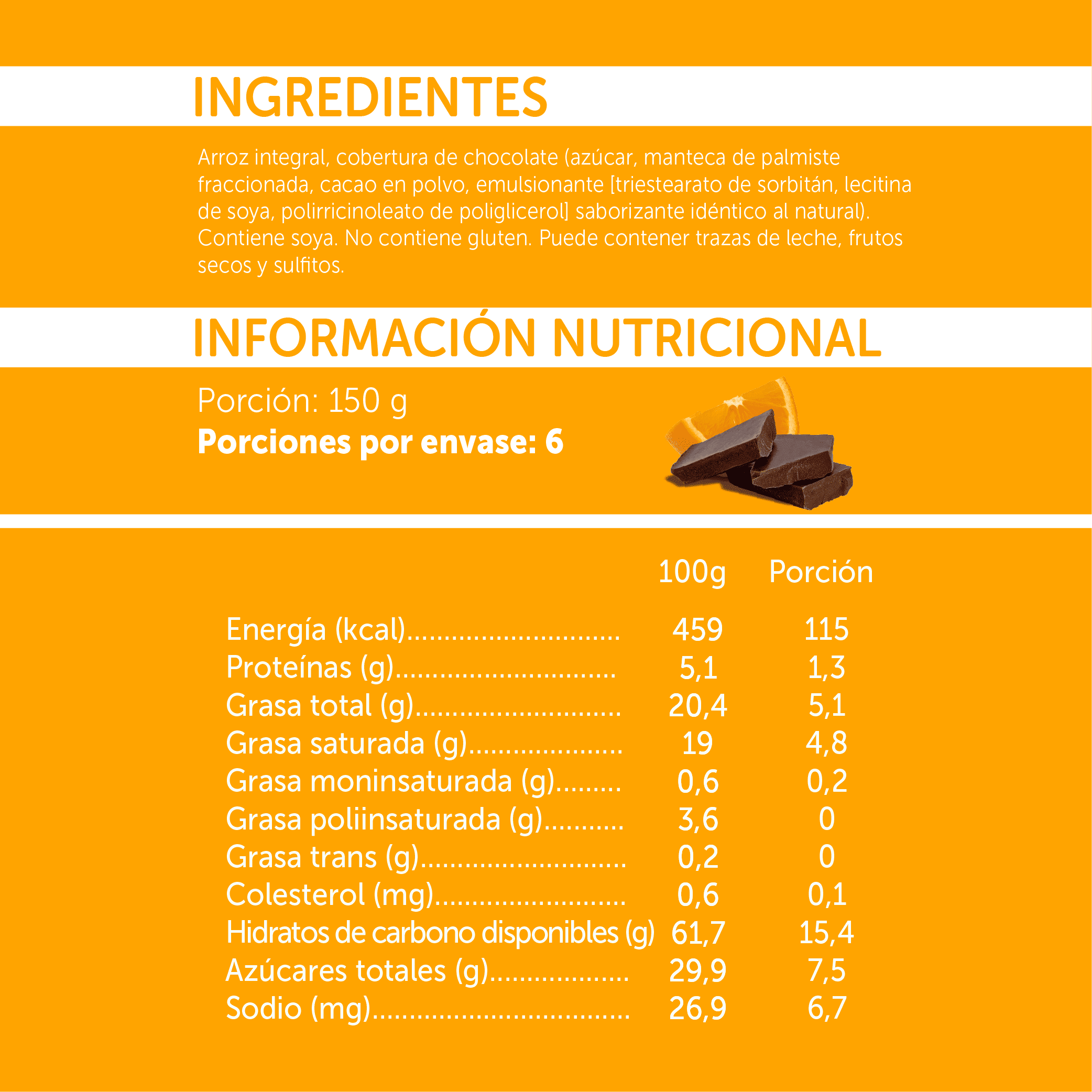 Tabla Nutricional Mizos Chocolate Naranja