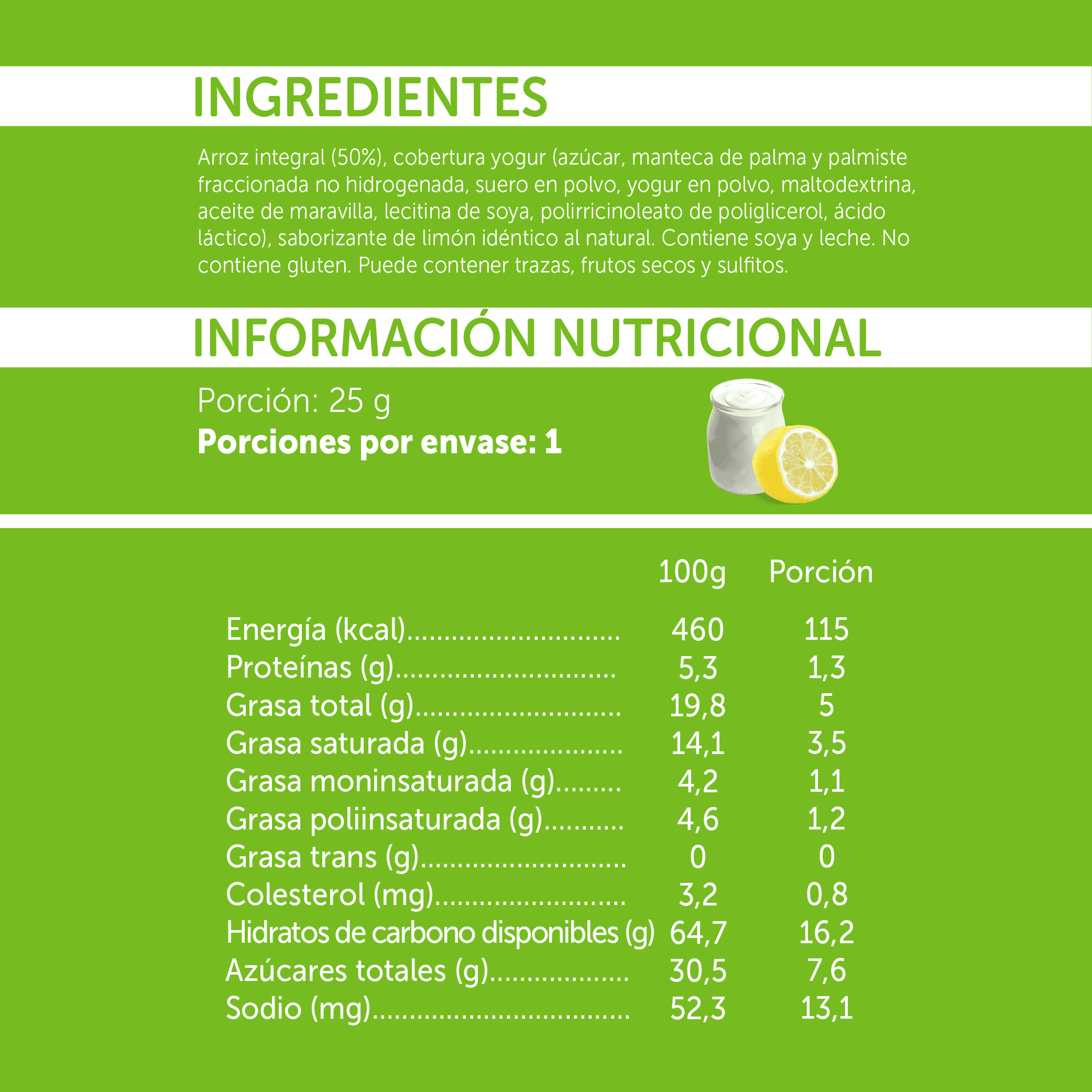 Tabla Nutricional Mizos Yogurt Limón
